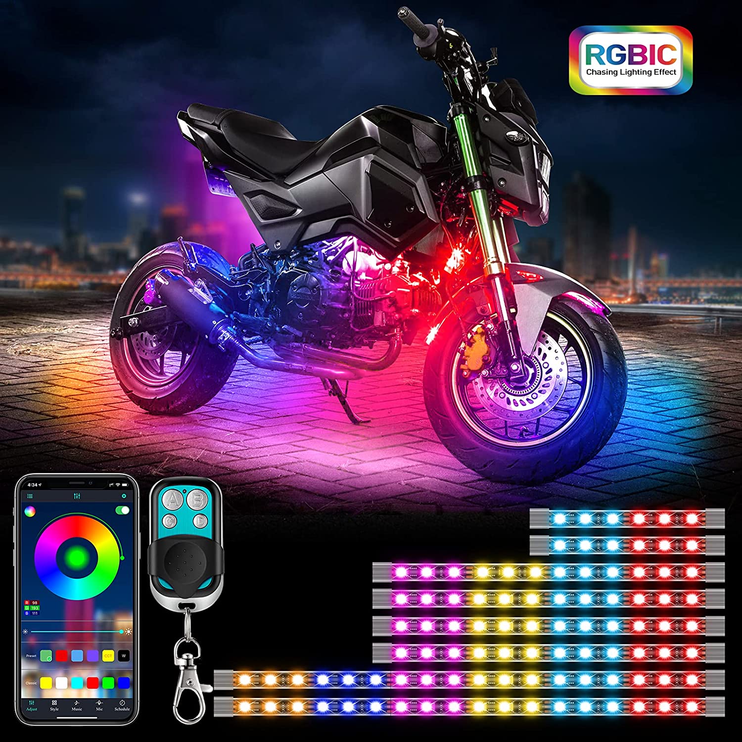 Complete 10-Strip Kit Race Sport Lighting RSMKIT ColorADAPT® Adaptive RGB LED Weatherproof Motorcycle Kit